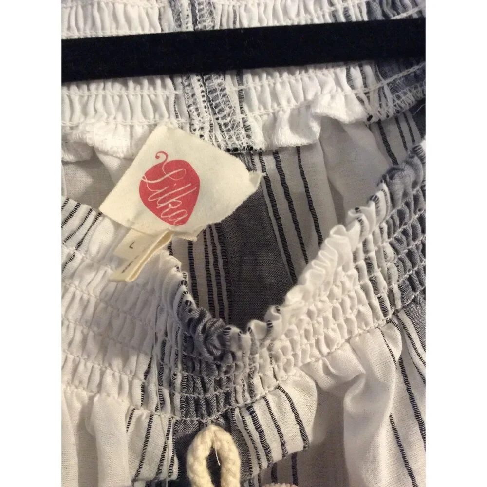 New NWT ANTHROPOLOGIE LILKA TOP PLAYA POM POM OFF SHOULDER BELL STRIPE  L Large